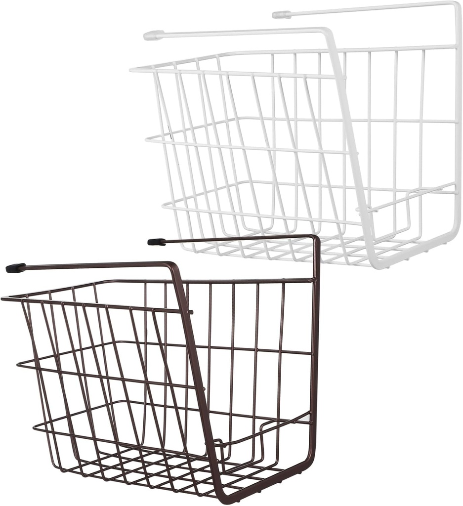 VALICLUD 2 Pcs Hanging Iron Wire Under Shelf Storage Baskets for Kitchen Bathroom Pantry Cabinet Space Saving Organizers for Towels Bowls Books and Stationery