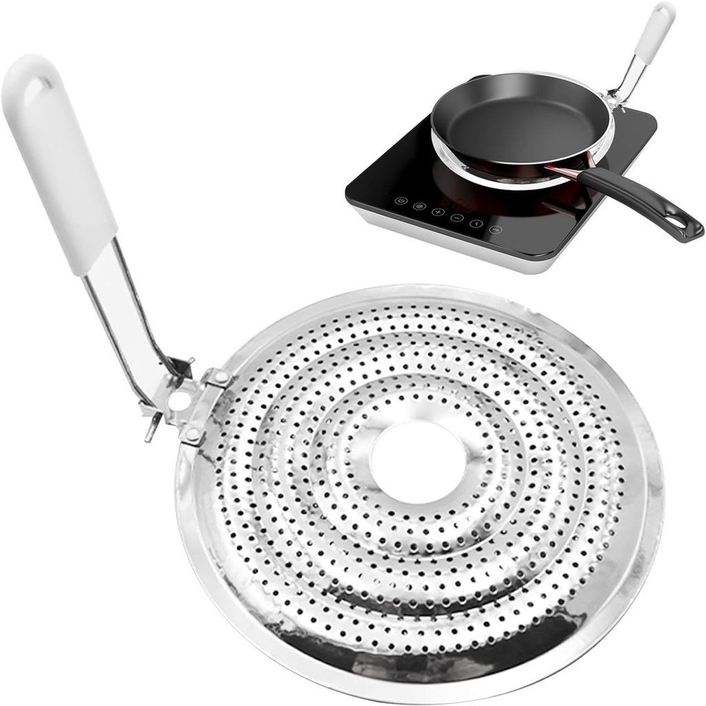 Heat Diffuser Flame Reducer Simmer Plate, Stainless Steel Heat Diffuser for Gas and Electric Stove, Double Thickening Food Warmer with Handle for Milk Coffee Cookware(Silver)