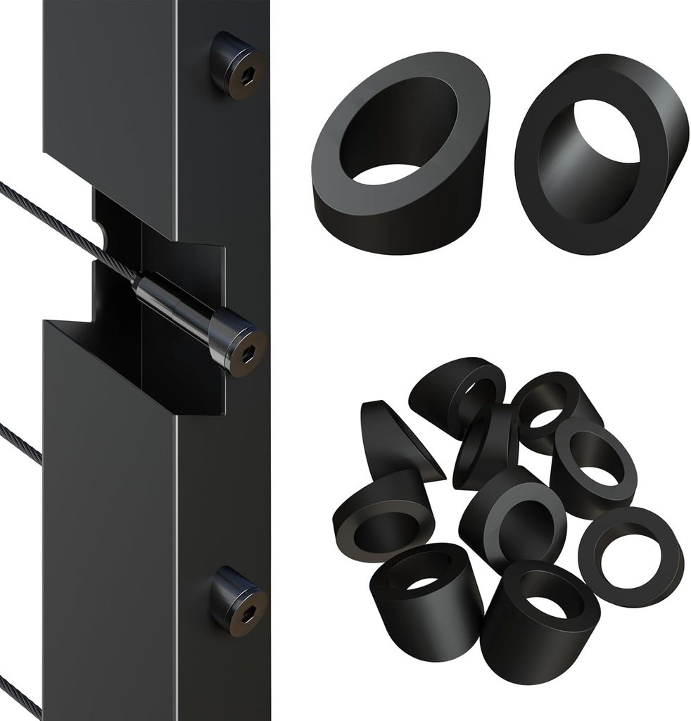 10 Packs Black Cable Railing Angled Beveled Washer 25-35° for Stair & Deck - T316 Marine Grade Stainless Steel Angled Washer 2/5" ID Fits 1/8" 5/32“ 3/16" Cable Railing Hardware Kits