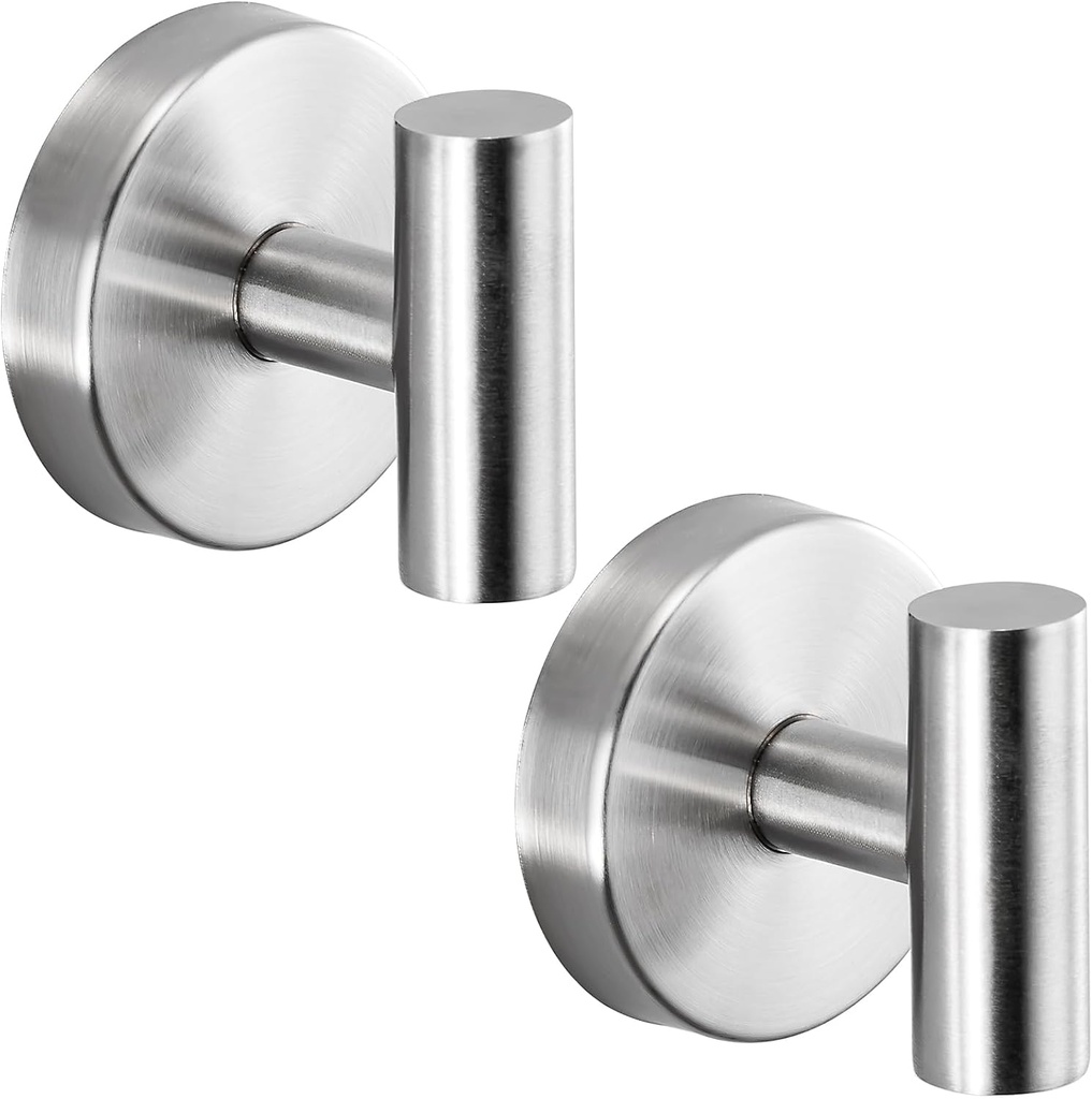 Suction Cup Hooks for Shower - Bathroom Reusable Hooks for Towels, Robes & Loofah - No-Drill Mounting on Kitchen,Walls,Metal,Glass,Mirrors,Tile & Smooth Non-Porous Surfaces (2, Brushed Nickel)