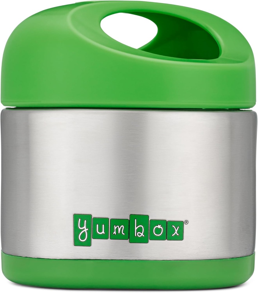 Yumbox Cubi Triple Insulated Stainless Steel Thermal Jar for Hot & Cold Lunches, Kids Size, Easy Open and Carry Handle, Unique Rounded Square Jar and Non-Slip design (Apple Green)