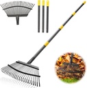 Garden Rake for Leaves, Heavy Duty 25 Tines Metal Leaf Rake，65" Adjustable Long Handle 18" Wide Yard Rake for Lawns Flower Bed Grass Mulch Shrub Camping Gardening