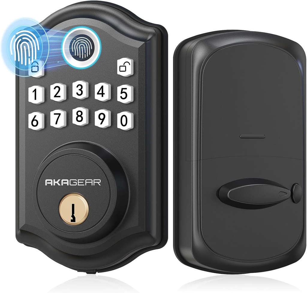 DS10 Keyless Entry Door Lock with Fingerprint, Electronic Keypad, 2 Keys, Auto-Lock & One Touch Locking, Easy Installation, Matte Black