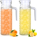 Gejoy 2 Pcs 40 oz Glass Juice Containers with Lids Glass Pitcher with Handle and Spout for Fridge Small Water Orange Juice Iced Tea Pitcher Clear Fridge Containers Milk Jug Jar Carafe for Home
