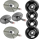 Porcelain Burner Drip Pan & MP22YA Electric Range Burner Element Unit Set Replacement - Compatible with Whirlpool Electric Range Stove by AMI PARTS