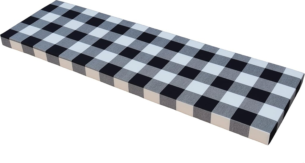 Custom Size Bench Cushion, Checkered Gingham Plaid Pattern, High Resilience Upholstery Foam Long Chair Cushion Sofa Pads Outdoor/Indoor Patio Furniture (Black and White, 72" x 18" x 2")