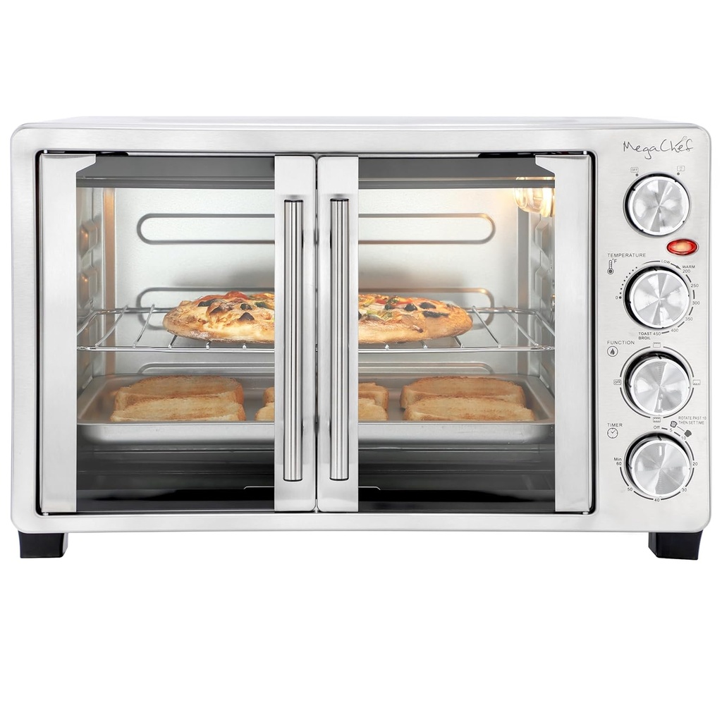 MegaChef 31.7 Liter French Door Multi-Function Electric Toaster Oven with Broil, Bake and Toast Functions