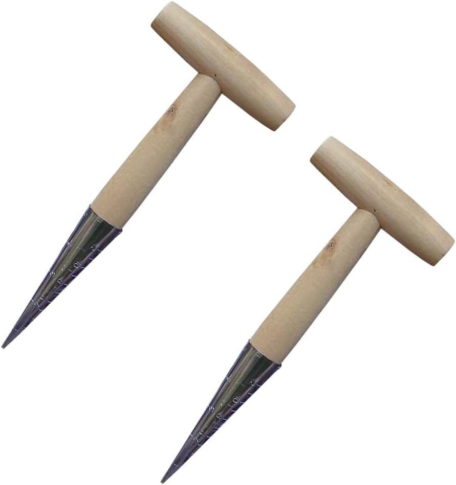 2 Pack Hand Dibber 11" Stainless Steel Garden Dibber Bulb Planter with Wooden Handle Sow Dibbler Garden Seed Tool for Sowing Seeds Planting Bulbs Transplanting Flowers Tulips Daffodils Dahlias