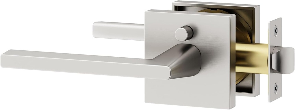 Okun Quadra 1-Pack Brushed Nickel Privacy Door Levers – Push Button Lock, Reversible, Sleek Concealed-Mount Design for Bedroom & Bathroom