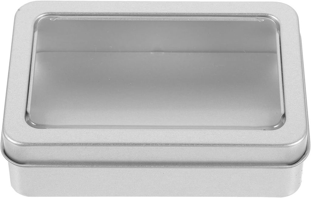 DOITOOL Sturdy Small Metal Storage Box Rectangle Iron Box with Window Lid and Storage Bin
