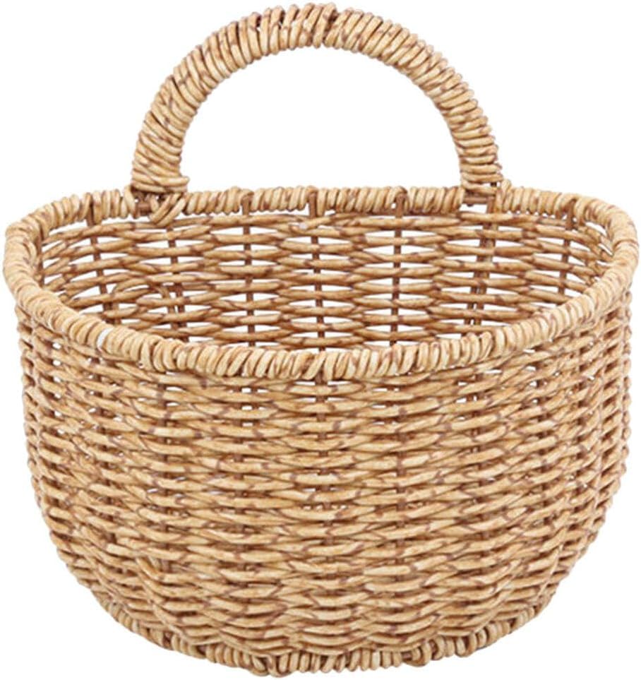 Cabilock Handwoven Rattan Wall Hanging Storage Basket Small Decorative Baskets Farmhouse Rattan Flower Bin Kitchen Wall Mount Organizer for Ginger Garlic