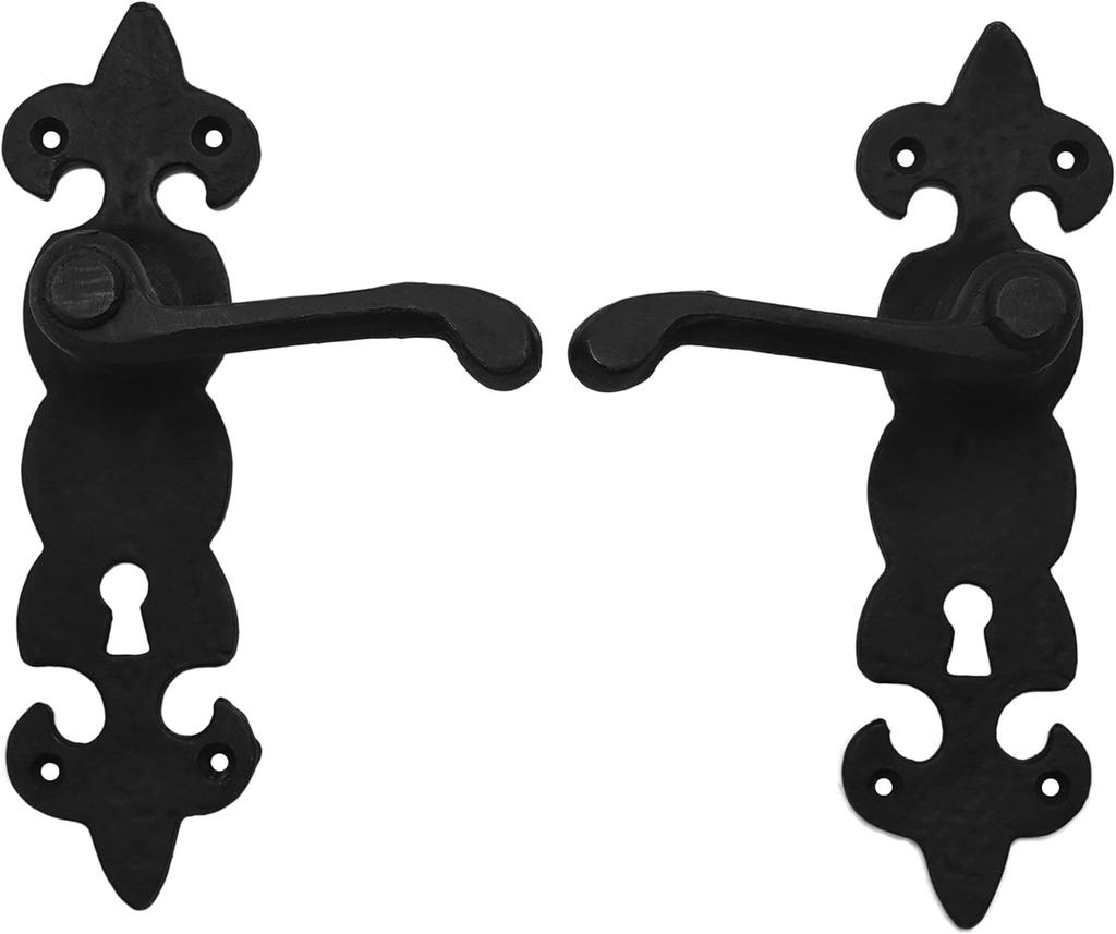Black Hardware Large Iron Complete Entry Set with Portofino Lever Door Set: Size : 7.5” X 2”