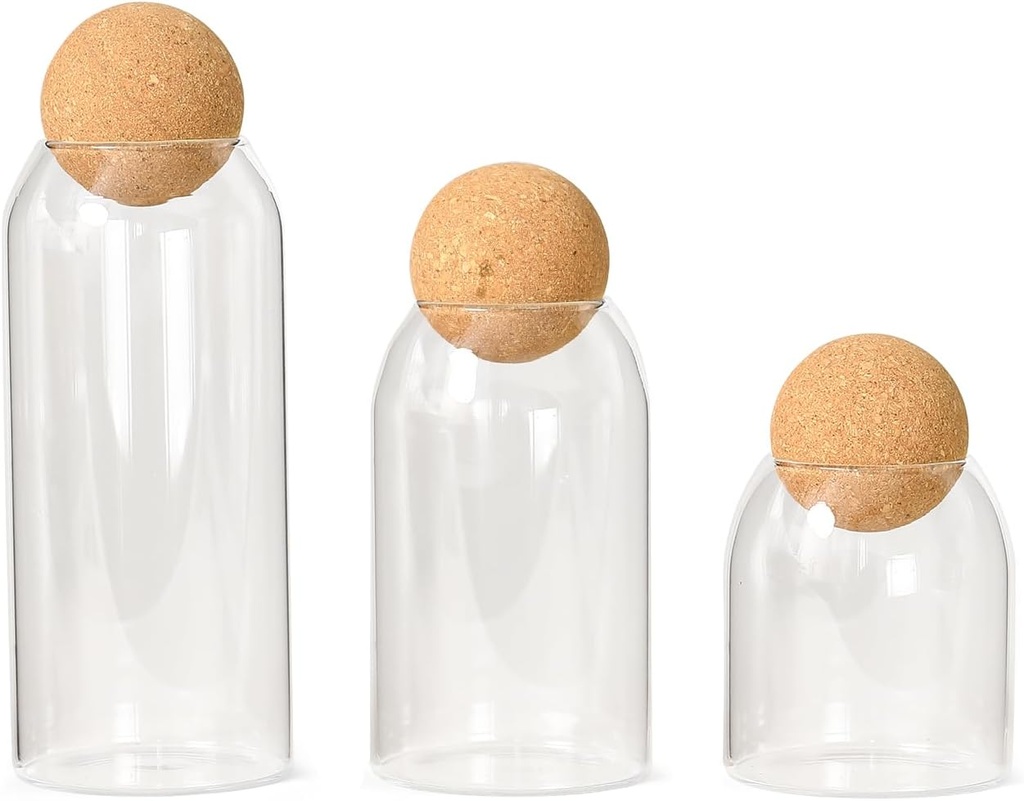 3Pcs Glass Canisters with Cork BallGlass Bottle Sealed Jar Nut Storage Jar Clear Candy Jars Coffee Beans Tea Beans Spice Sealed Glass Container