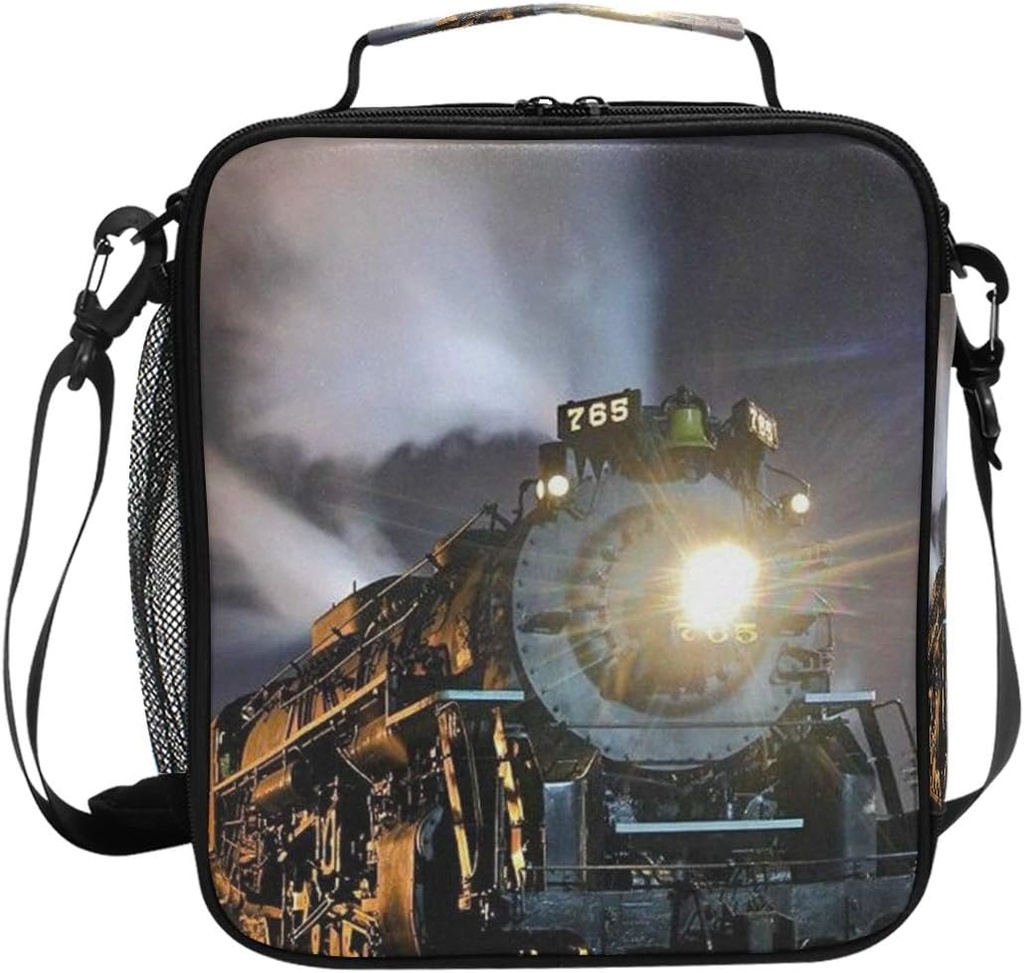 AUUXVA Lunch Box Bag - Steam Train, Canvas, 10.5"(H)x3.5"(W)x9.5"(L), For 3-Years and Up