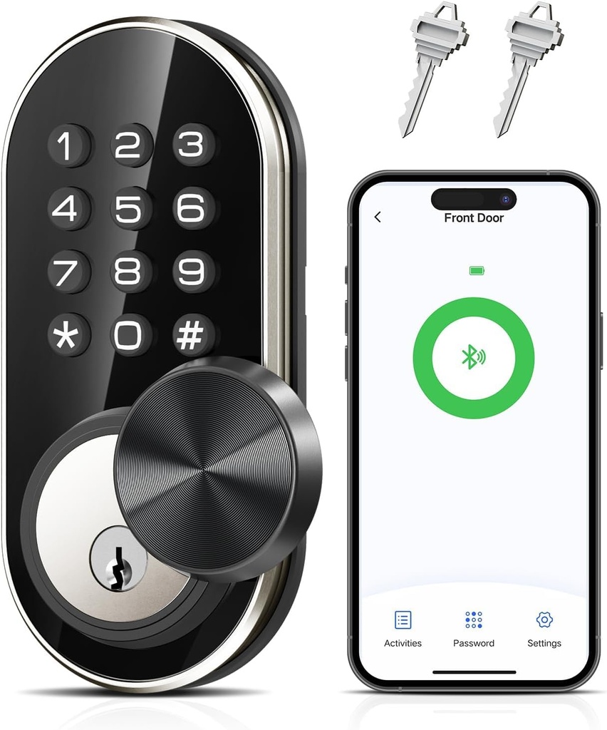 TEEHO TE341 Smart Keyless Entry Door Lock with App Control, Digital Keypad Bluetooth Electronic Deadbolt with Auto Lock, Easy Installation - Silver