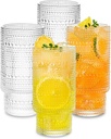 Embossed Stackable Cocktail Glasses, Set of 4, Clear 6.5 oz Glassware for Iced Coffee, Juices, and Mixed Drinks (Style3)