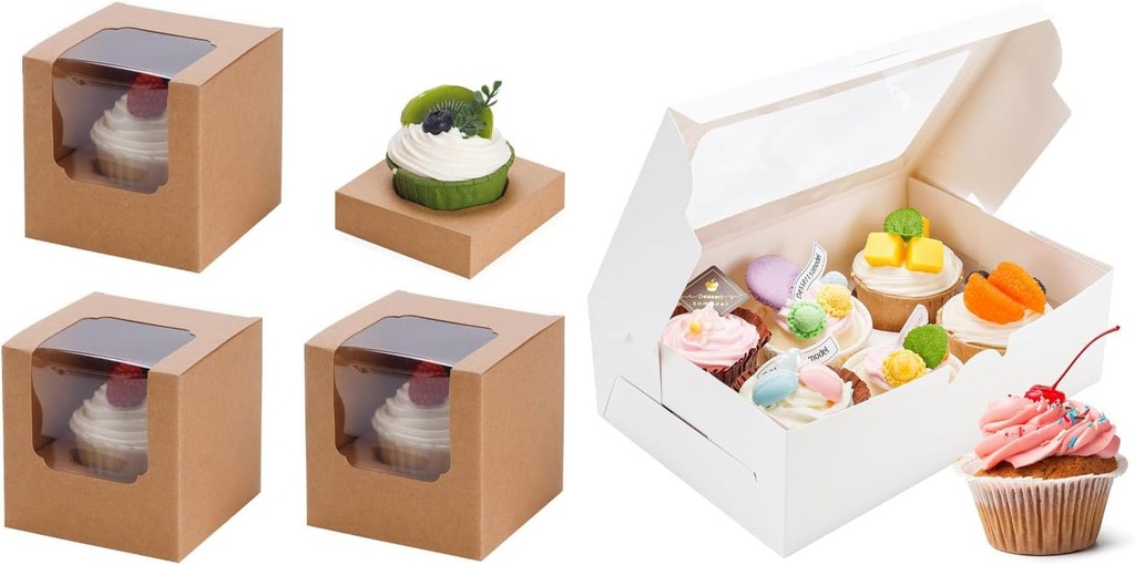 Bundle of 25 Pack Cupcake Containers and 15 Pack Cupcake Boxes for Muffins
