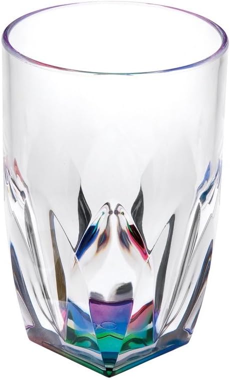 Rainbow Diamond Acrylic Glasses Drinking Set of 4, Unbreakable Clear Plastic Drinkware, 17oz Capacity for Cocktails or Water