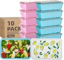 10 Pack 42 oz Meal Prep Containers, Reusable Plastic Food Prep Storage Containers with Printed Lids, Stackable, Leakproof, Microwave & Freezer & Dishwasher Safe,To Go Take Out Box, Avocado