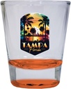 R and R Imports Tampa Florida Design A Souvenir 2 Ounce Shot Glass Round Orange 4-Pack