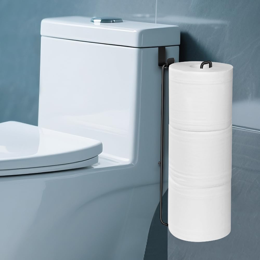 Matte Black Extra Toilet Paper Storage for 3 Roll Tissue Over The Tank Toilet Paper Roll Holder Stainless Steel Adhesive Hanging Toilets Tissue Holder Wall Mounted for Bathroom RV Camper(1 Pack)