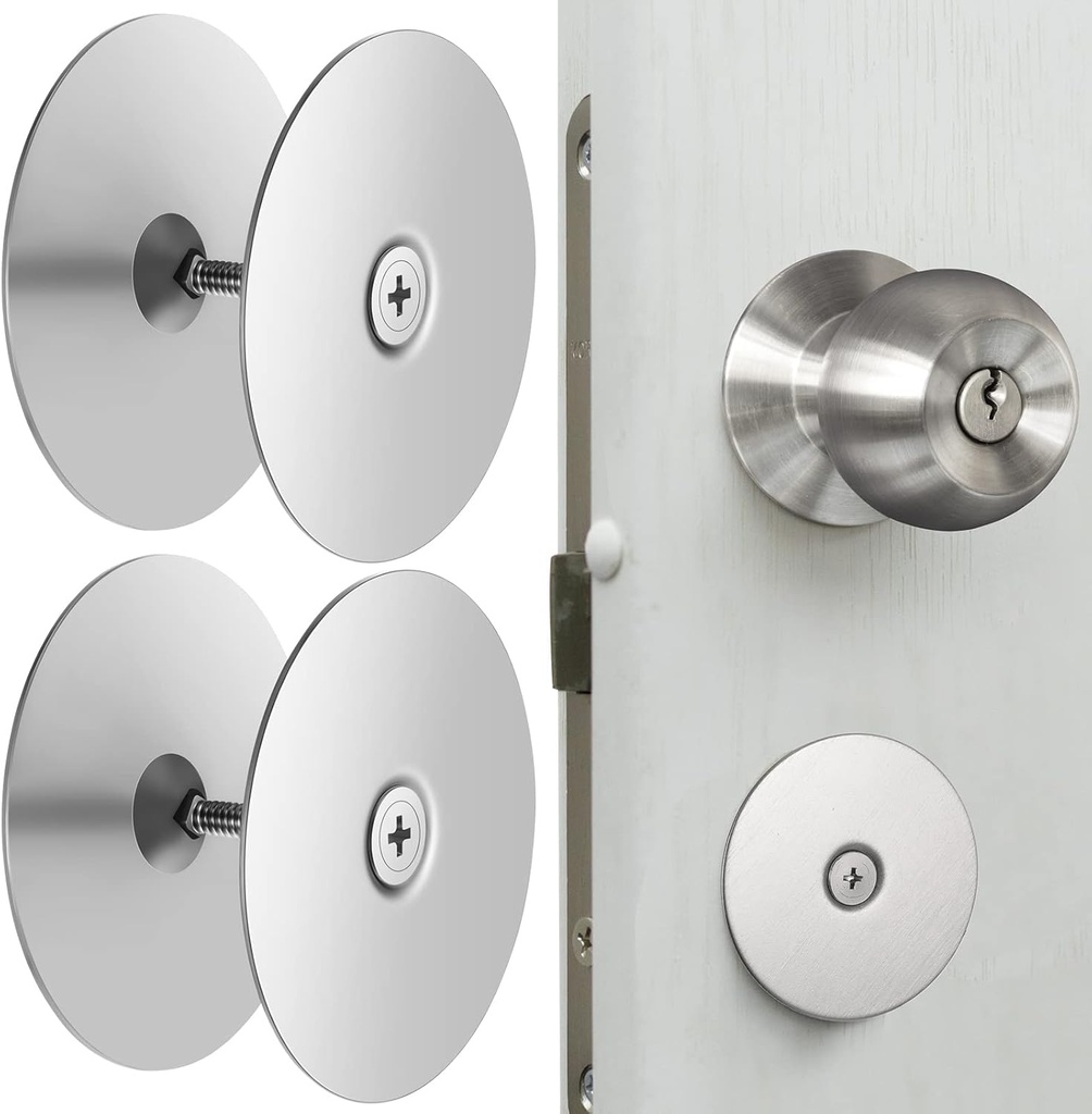 2 Set Door Hole Cover Plate 2-5/8" Diameter Door Hole Filler Plate Stainless Steel Knob, Increase Home Security on Entry, Silver