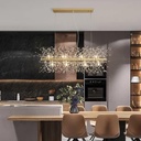 Modern Crystal Firework Chandelier, Linear Lighting Fixtures Hanging, Gold Dandelion Chandelier LED Pendant Lighting for Dining Room, Bedroom, Living Room (12-Light, 35.5")