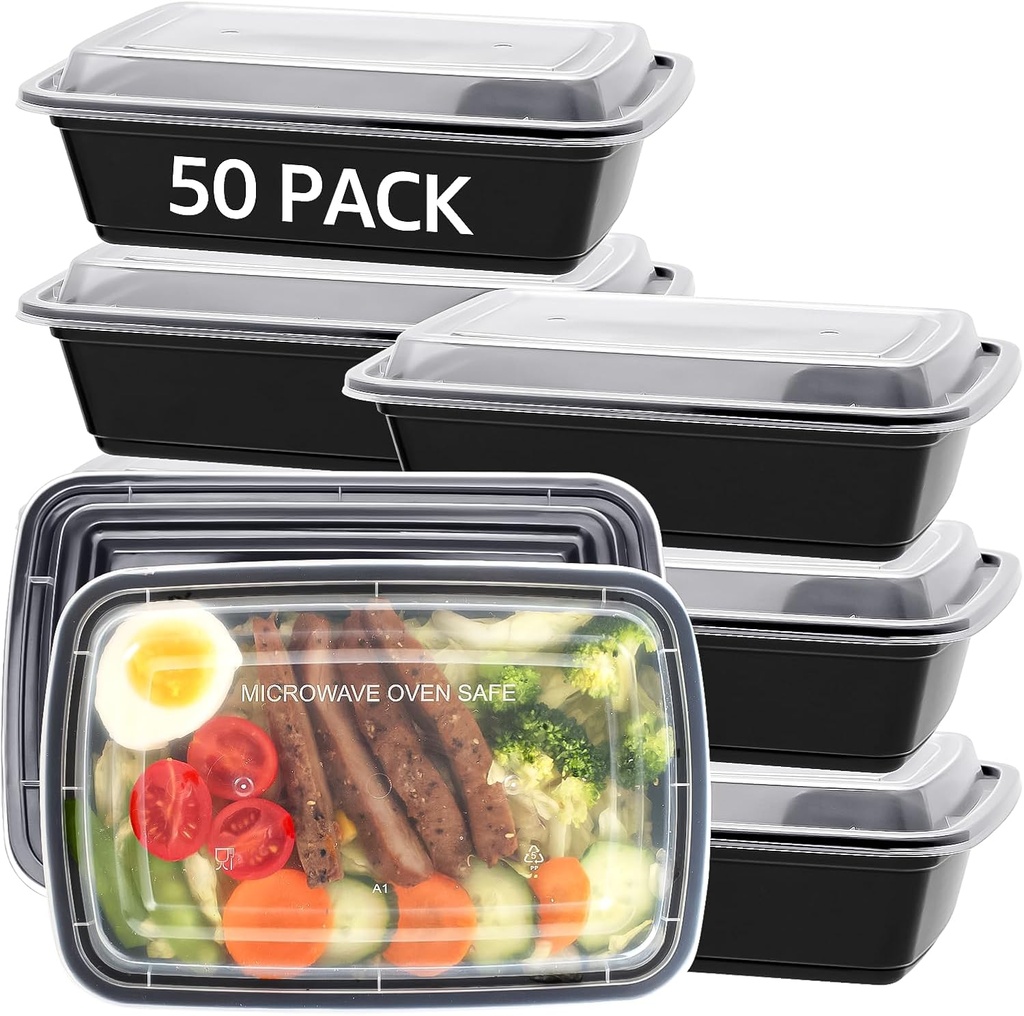 50 PACK, 24 oz. Meal Prep Containers, Extra Large & Thick Food Storage Containers with Lids - BPA Free Stackable Microwavable & Dishwasher Safe, Travel, To Go, Bento Box