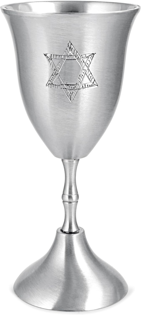 Zion Judaica Passover Seder Kiddush Cup with Engraved Star of David Brass Cup 3.75 oz Satin Silver Finish 5.75" Tall Footed Wine Goblet for Pesach Four Cups of Wine Shabbat Bar Bat Mitzvah Gift