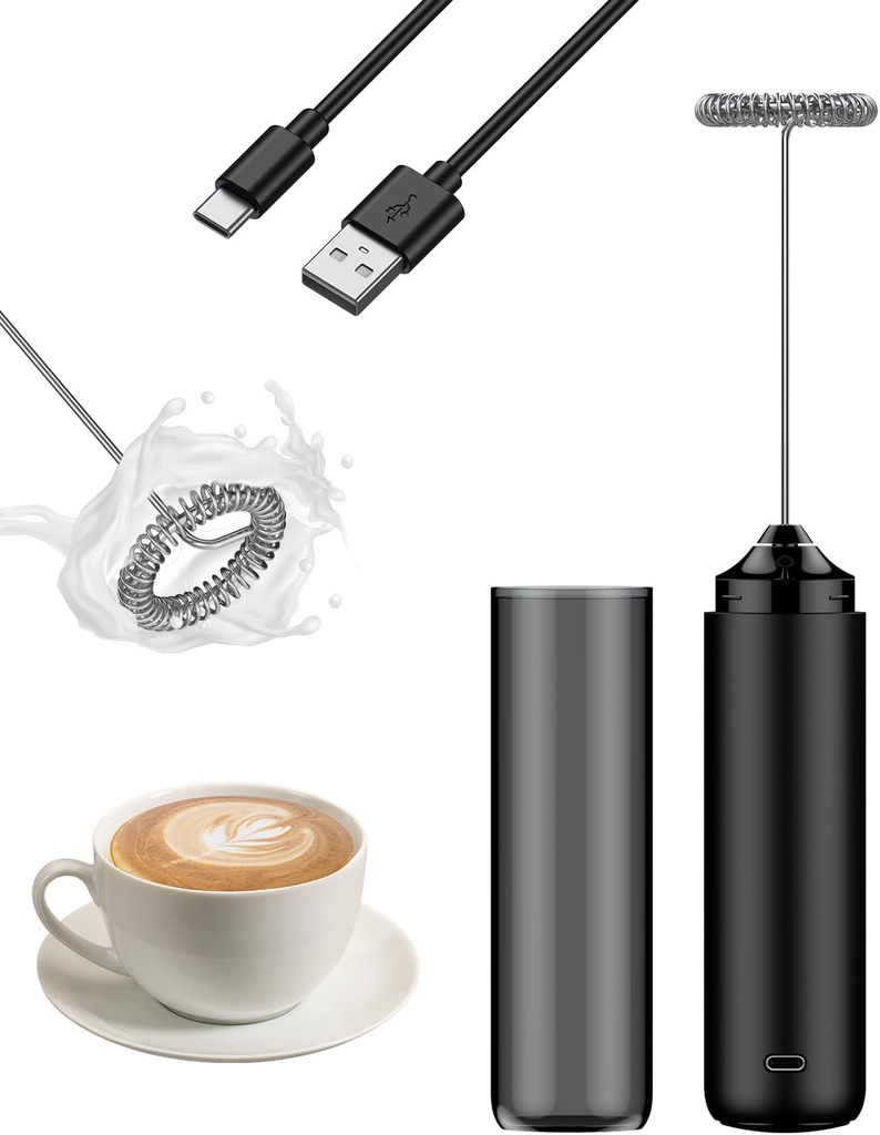 Pawfly Rechargeable Milk Frother Wand, Milk Frother Handheld with Stainless Steel Whisk, Portable Coffee Frother, Powerful Electric Drink Mixer Foam Maker for Cappuccino Latte Matcha Hot Chocolate