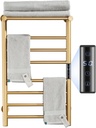 Gold Heated Towel Warmer Rack, Electric Heated Towel Drying Rack for Bathroom Radiator 70W, 7 Bar Wall Mounted Heated Towel Rail with Top Shelf Stainless steel Towel Warmer, 72*45*25Cm(Plug In)