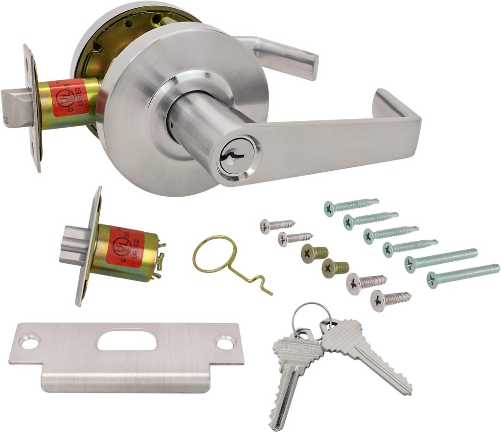 Nuk3y Azure Grade 2 Commercial Duty Cylindrical Lever Lockeset, ADA, UL Rated, Satin Chrome US26D (Entry)