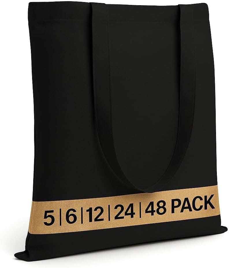 Salt Earth Pack of 5 | 6 | 12 | 24 | 48 – 100% Cotton Reusable Tote Bags – Bulk Grocery, Shopping, DIY, Beach & Gift Use