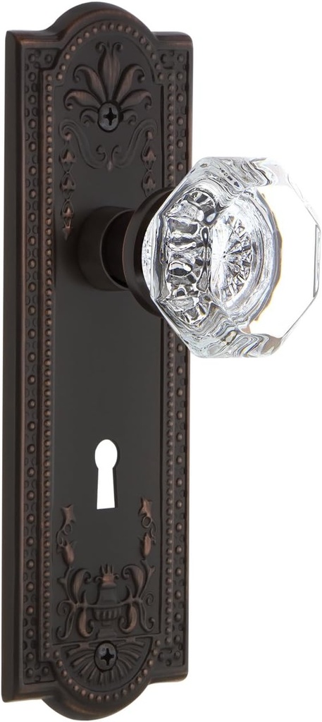 Nostalgic Warehouse Meadows Plate with Keyhole Privacy Waldorf Door Knob in Timeless Bronze