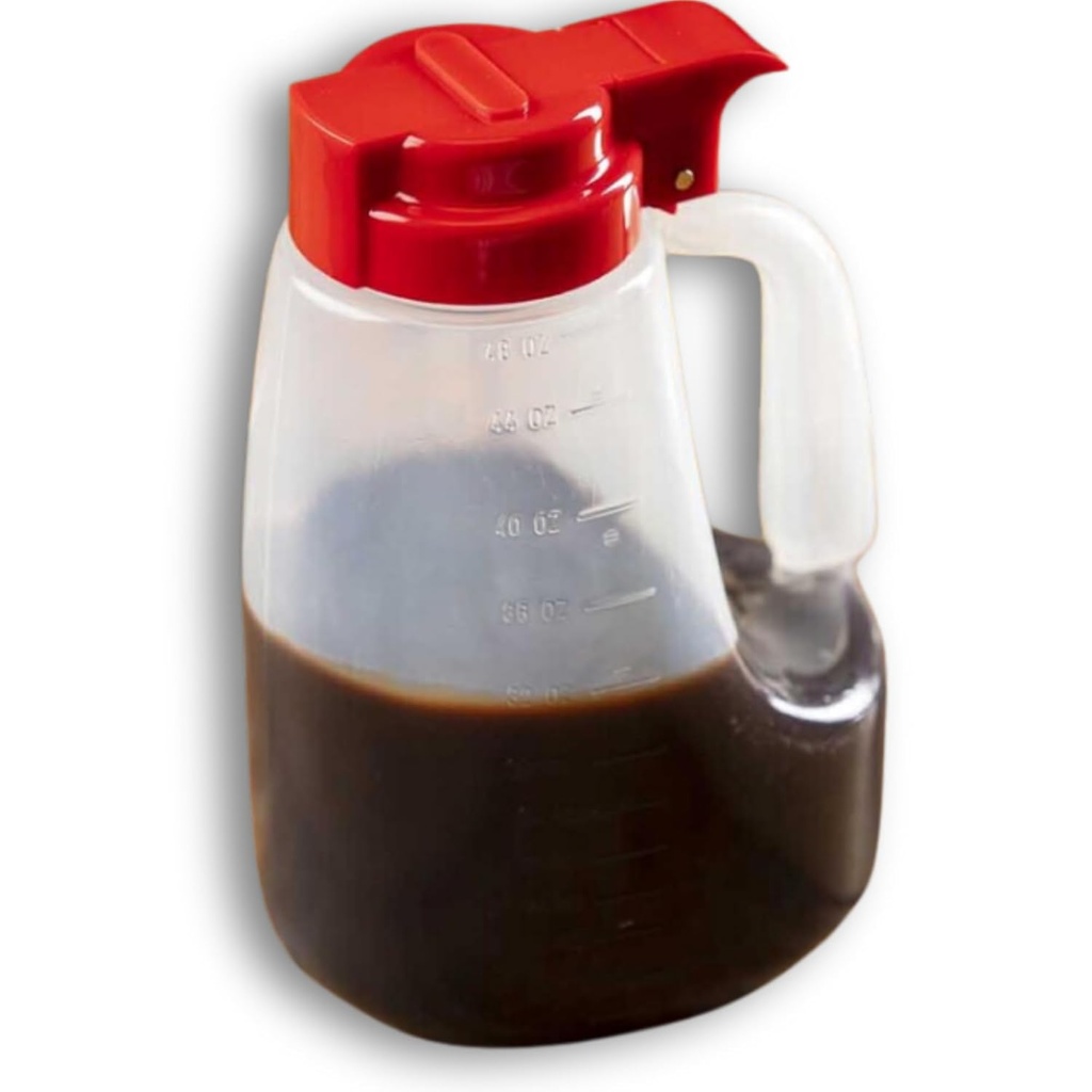 TableCraft PP32R Option Dispenser, 32 oz., 4-1/2" x 3-3/4" x 7-1/4", Graduated Markings, Dishwasher Safe, clarified Polypropylene, Plastic lid, red, BPA Free, Made in USA