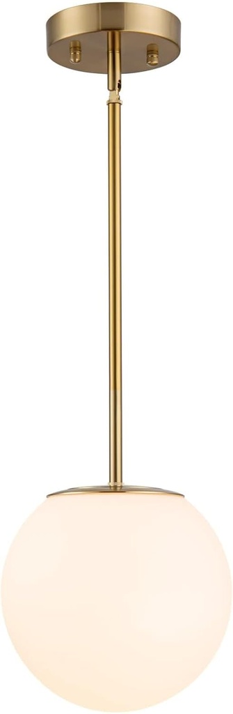 Mid Century Modern Pendant Lighting Gold Globe Pendant Light Fixture,1-Light White Glass Shade Brushed Brass Finished Hanging Light Fixture for Kitchen Island