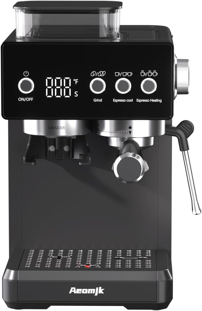 espresso machine,Grinding Semi-Automatic Coffee Machine, Temperature, Time Display, with Steam Wand for Milk Froth, Easy to Operate Espresso Machine, Can Make Espresso, Latte, Cappuccino