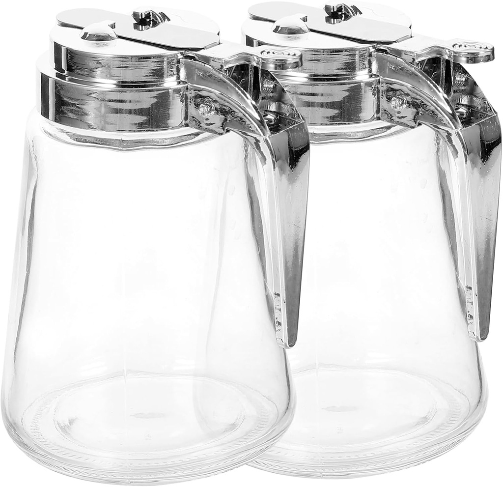 Sleek 2-pack Glass Honey Dispenser Pump Syrup Sugar Creamer for Coffee Table