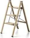 3 Step Ladder Aluminum Lightweight Folding Step Stool Wide Anti-Slip Pedal 330 Lbs Capacity Household Office Portable Stepladder, Champagne Gold