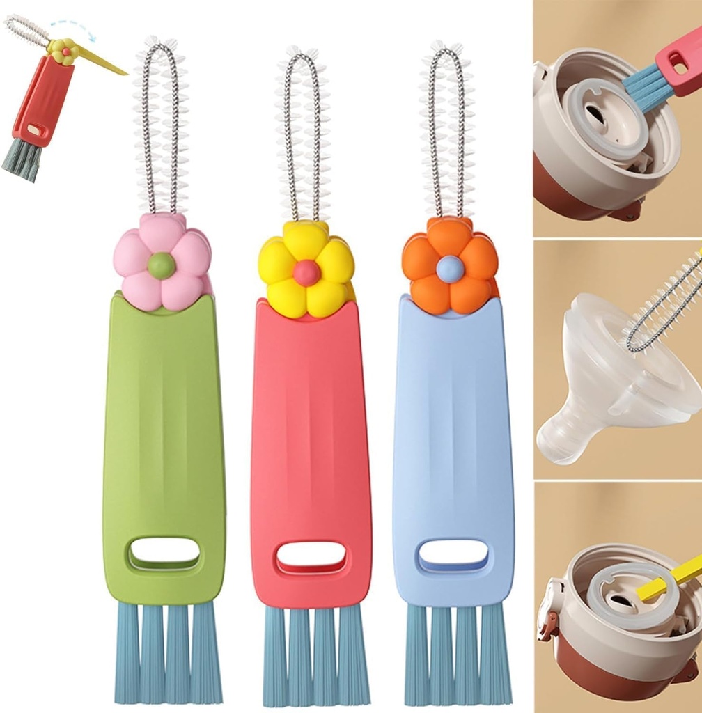 3 in 1 Cup Lid Cleaning Brush, 2025 Multifunctional Crevice Cleaning Brush for Bottle Gap Tight Spaces Cup, Cup Lid Gap Cleaning Brushes Set for All Kinds of Cups and Bottles (3Pcs)