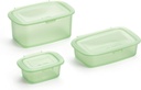 Lekue Reusable Heat-Resistant Silicone Food Storage Box Container (Set of 3) Microwave, Oven & Freezer Safe, Ideal for Defrosting & Heating, Window for Notes, Hygienic, Dishwasher Safe