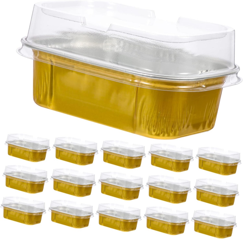 Ciieeo 50Pcs Aluminum Foil Food Containers with Lids Convenient Cake Boxes for Baking Pudding Cupcakes and More Cake Molds with Cover for Home