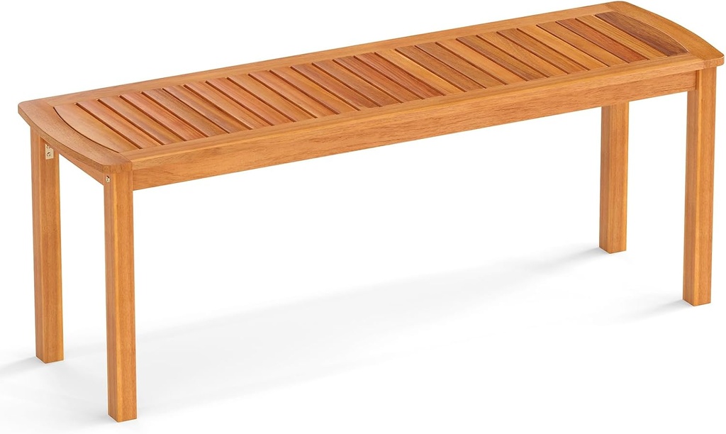 Tangkula Acacia Wood Outdoor Bench, 47" Patio Dining Bench with Slatted Seat, Backless Wooden Garden Bench, Farmhouse Furniture for Garden, Entryway, Poolside, Porch, Balcony, Park & Deck