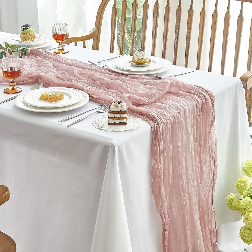 IVAPUPU 2 Pcs Cheesecloth Table Runner - 10ft Dusty Pink Boho Gauze Cheese Cloth Table Runners for Baby Shower Decoration Wedding Party Summer Garden Farmhouse