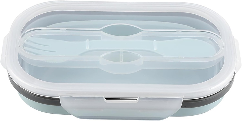 Lunch Box, Silicone Food Storage Containers Foldable Lunch Box Portable Rectangle Food Bowls Fruit Storage Box 8.07x5.31x1.77 Inch (Blue)