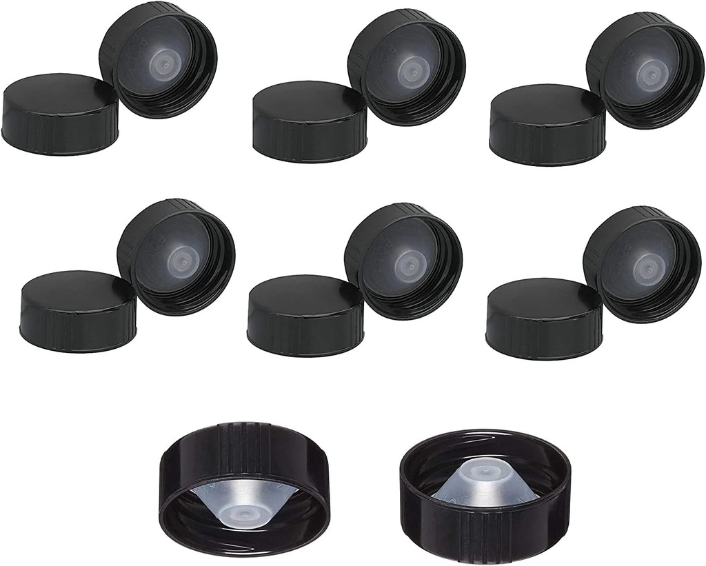 12PK POLYSEAL SCREW CAPS 28/400 CT BLACK RIBBED PHENOLIC CAP WITH POLYSEAL CONE LINER FITS USA CONTINUOUS THREAD 28mm CLOSURES ON WINE BOTTLES AND BOSTON ROUNDS