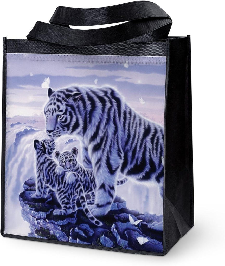 CafePress White Tigress And Her Cu Reusable Grocery Tote Bag Reusable Collapsible Grocery Bag