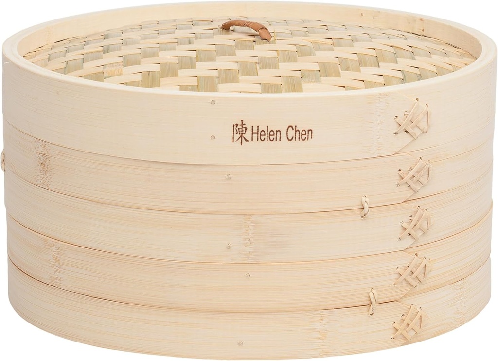Helen's Asian Kitchen Bamboo Food Steamer with Lid - 100% Natural Bamboo - Basket Steamers for Cooking Dumplings, Dim Sum, Veggies, Fish, Meat - Preserve Nutrients & Flavors - 12-Inch