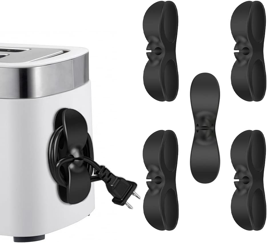 Baskiss 5 Pack Cord Organizer for Kitchen Appliances, Silicone Adhesive Wrap Wire Management Cable Holder for Mixer, Blender, Coffee Maker, Pressure Cooker and Air Fryer (Black)