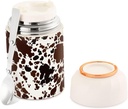 Food Jar For Hot Food Stainless Steel Vacuum Insulated Jars with Folding Spoon & Cup, Lunch Container for Kids - 17 Oz, Cow Skin Print